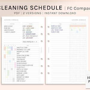 Cleaning Schedule | FC Compact size Printable Planner Inserts | Housekeeping Routine template | Home Chores Task List PDF | Digital Download