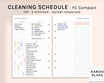 Cleaning Schedule | FC Compact size Printable Planner Inserts | Housekeeping Routine template | Home Chores Task List PDF | Digital Download