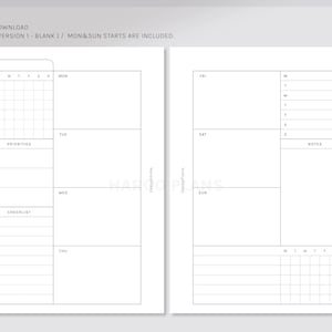 Undated Weekly | A6 Printable Planner Inserts | WO2P Schedule Template ...