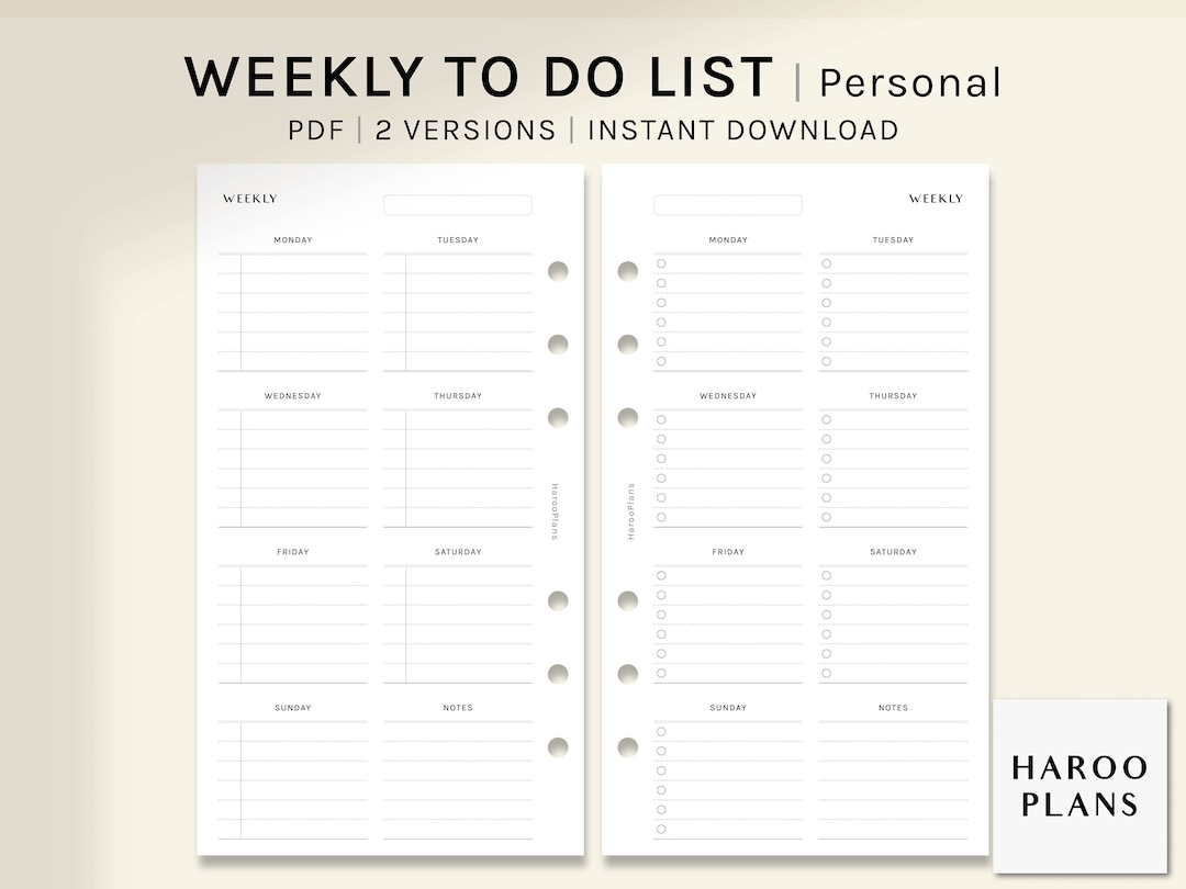 Weekly to Do List | Personal Size Printable Planner Inserts | Organizer ...