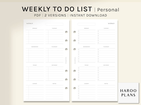Personal sized planner page Weekly Planner Printable To Do List