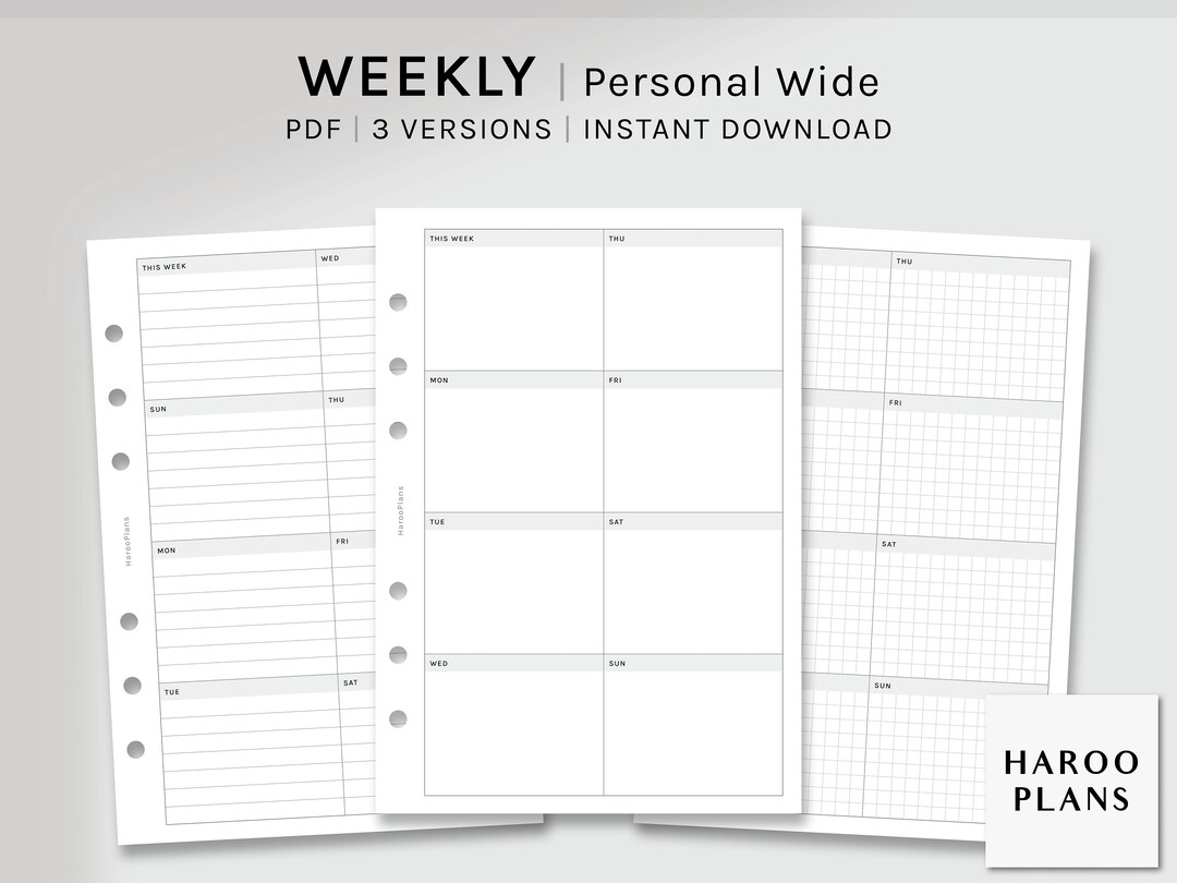 Weekly | Personal Wide Printable Planner Inserts | WO1P Template | Week ...