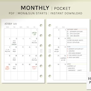 May include: A monthly pocket planner with a white background and black text. The planner is for October 2021 and has a grid layout with days of the week listed at the top. The planner includes space for appointments, notes, and goals. The planner also includes a section for "DAM OFF" and "BACK UP" with a red circle around the text.