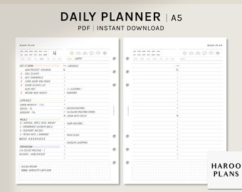 Daily Planner | A5 Printable Planner Inserts | 24hours Schedule Template | Hourly Timetable Diary | Simple Organizer PDF | Digital Download