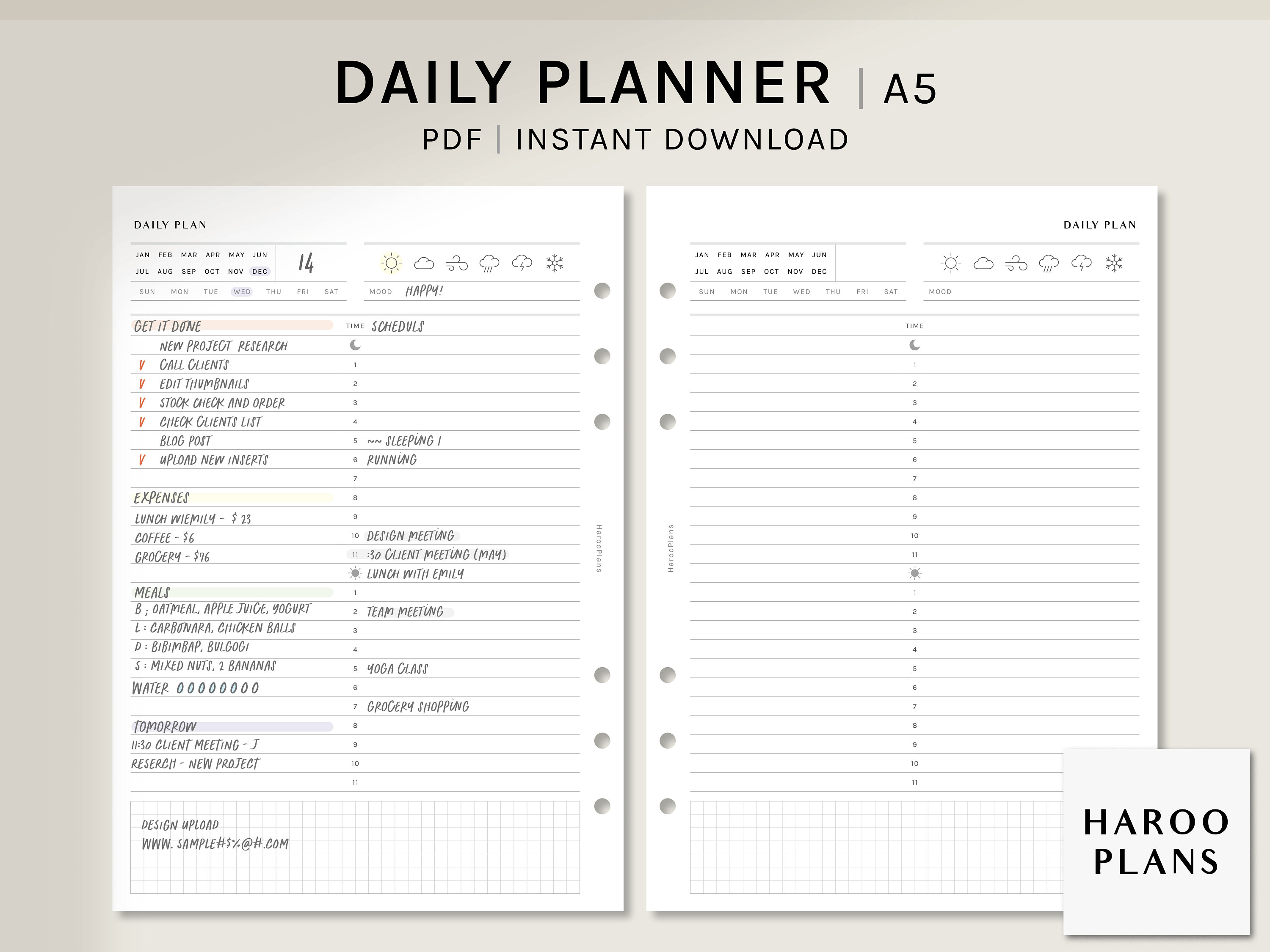 Daily Planner A5 Printable Planner Inserts 24hours | Etsy