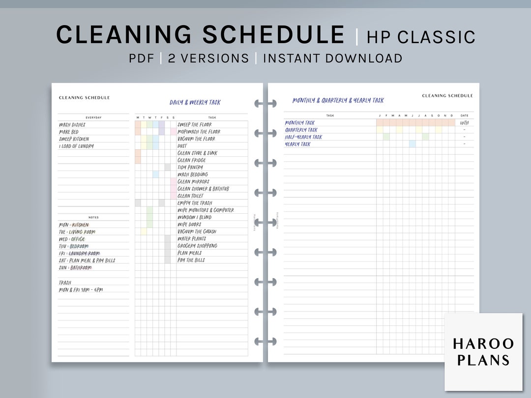 Cleaning Schedule | HP Classic Printable Happy Planner Inserts ...