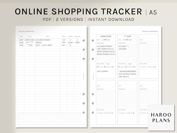 Online Shopping Tracker A5 Printable Planner Inserts Order - Etsy