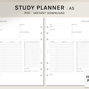 Daily Study Planner | A5 | Printable Planner Inserts Template PDF | Schedule management for exam | Layout for students | Digital Download