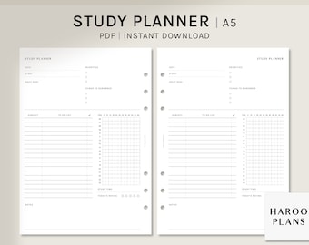 Daily Study Planner | A5 | Printable Planner Inserts Template PDF | Schedule management for exam | Layout for students | Digital Download