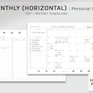 May include: A printable monthly planner in a horizontal format. The planner has a checklist section with the text "Plan New Design Project" and a calendar section with the month of August 2021. The calendar has a quote at the top that says "I can become anything I put my mind to."