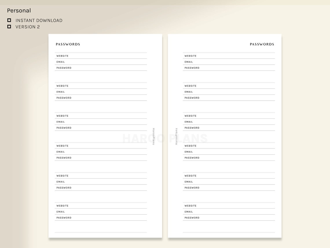 Password Tracker Personal Printable Planner Inserts - Etsy