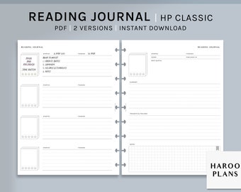 Journal de lecture | Inserts HP Classic Printable Happy Planner | Modèle de journal de révision de livre PDF | Feuilles de journal de livre simples | Téléchargement numérique