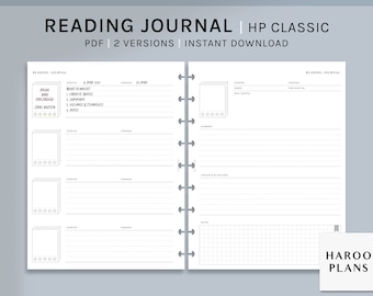 Journal de lecture | Inserts HP Classic Printable Happy Planner | Modèle de journal de révision de livre PDF | Feuilles de journal de livre simples | Téléchargement numérique