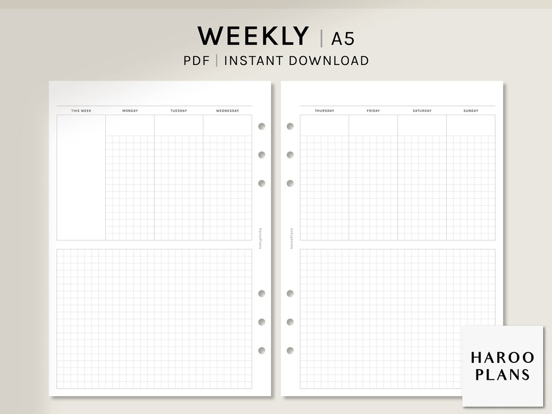 Weekly | A5 Printable Planner Inserts | Undated WO2P Agenda Template ...