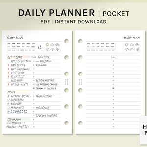 Daily Planner | Pocket Size Printable Inserts | Simple Schedule Template | Hourly Timetable Diary | Day Organizer PDF | Digital Download