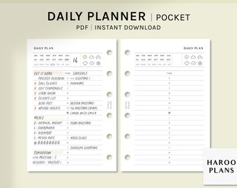 Daily Planner | Pocket Size Printable Inserts | Simple Schedule Template | Hourly Timetable Diary | Day Organizer PDF | Digital Download