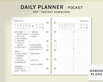 Daily Planner | Pocket Size Printable Inserts | Simple Schedule Template | Hourly Timetable Diary | Day Organizer PDF | Digital Download