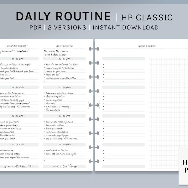 Daily Routine | HP Classic Printable Happy Planner Inserts | Morning Night Schedule Checklist Template | To Do List PDF | Digital Download