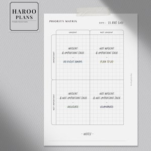 Priority Matrix | A6 Printable Planner Inserts | Urgent Important ...