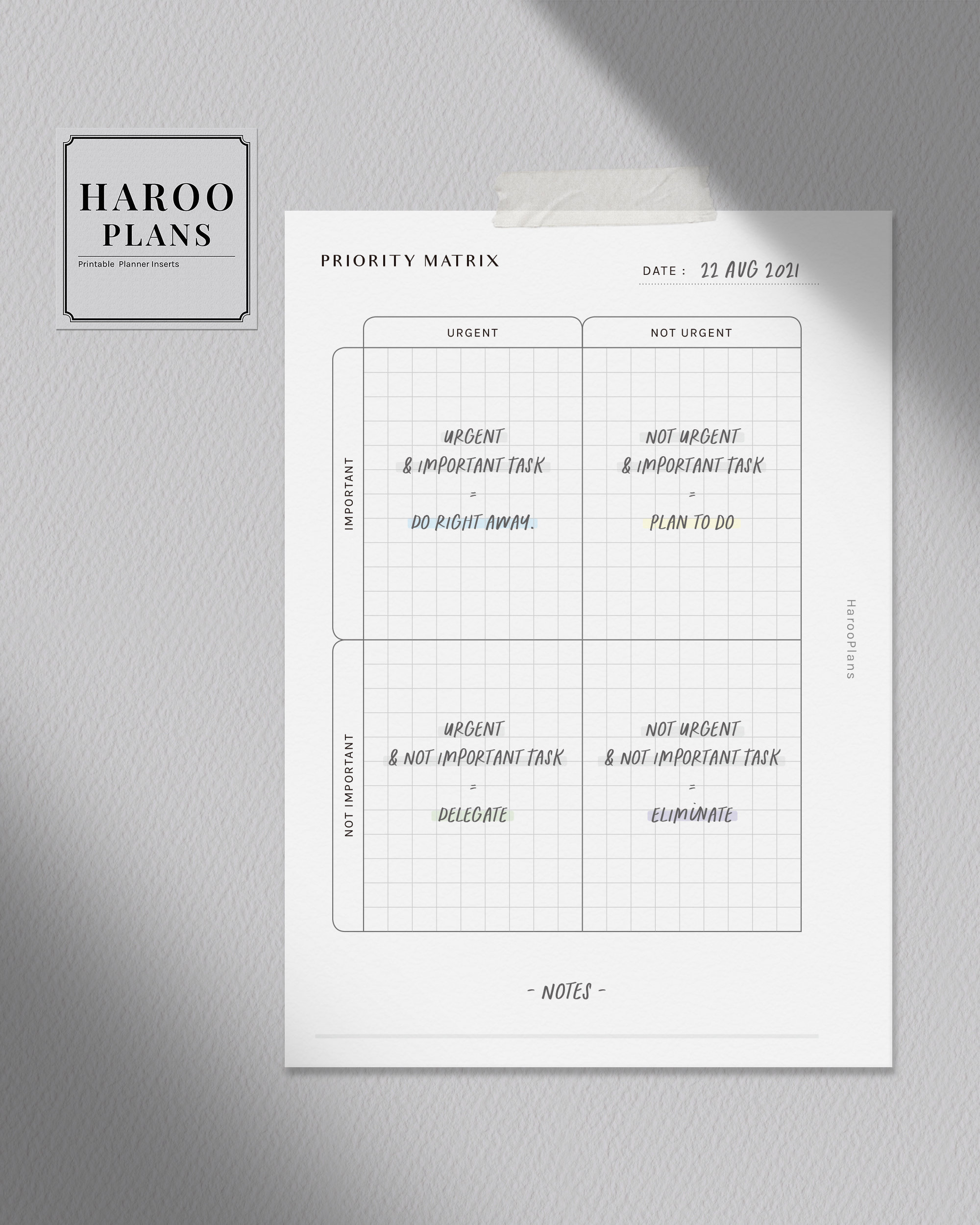Priority Matrix | A6 Printable Planner Inserts | Urgent Important ...