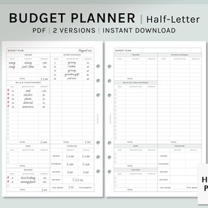 Planificador de presupuesto / Inserciones de planificador imprimibles de media letra / Hoja de plantilla de finanzas / Rastreador de ingresos y gastos / Registro de dinero / Descarga digital