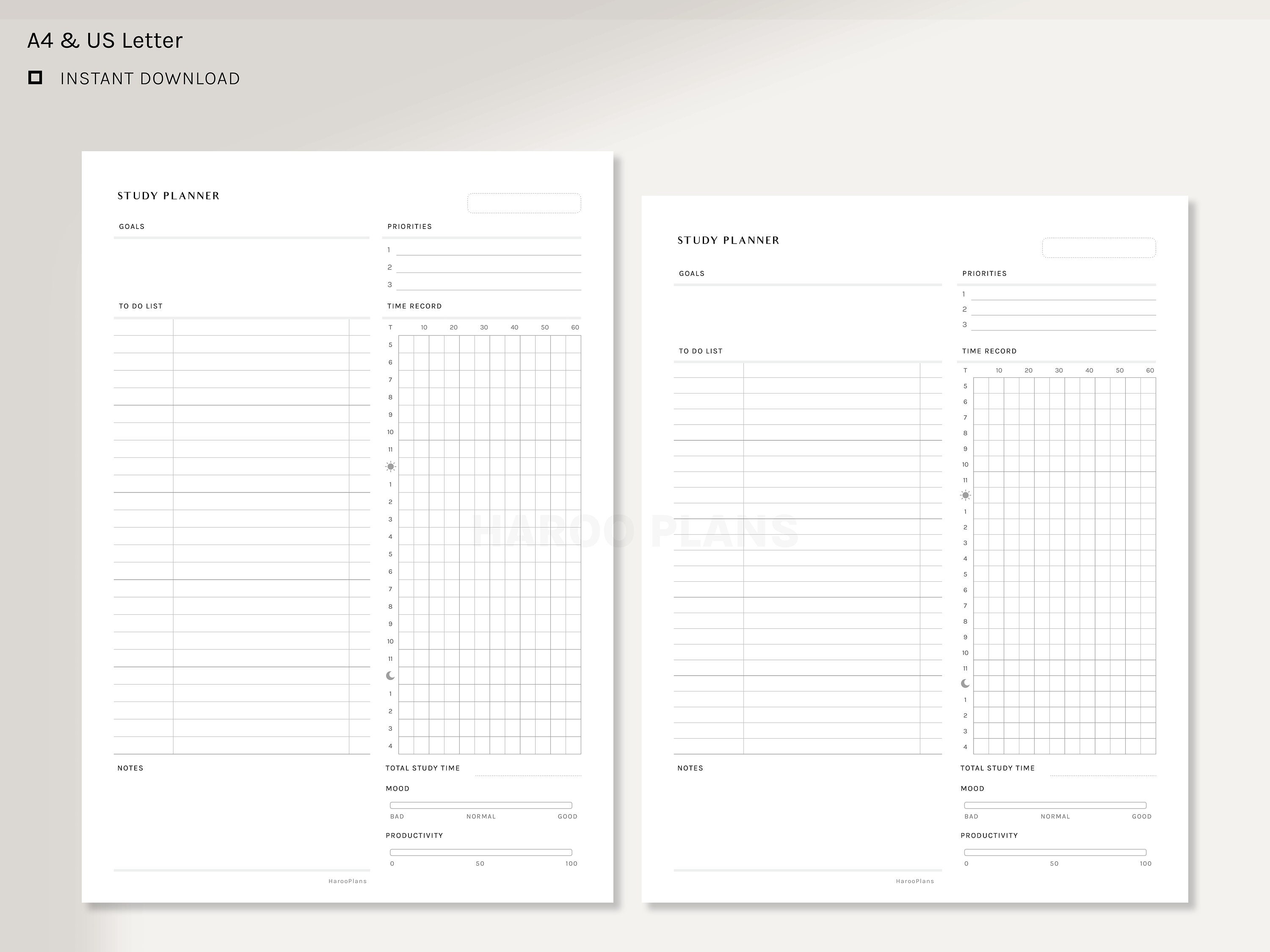 Study Planner A4 US Letter Printable Inserts Schedule - Etsy