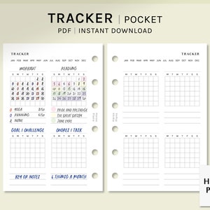 May include: Printable planner page with a monthly tracker for workout, reading, goal and challenge, chores and task. The page also includes space for key or notes and four things a month.