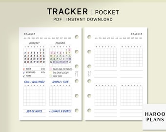 Monthly Tracker | Pocket rings Printable Planner Inserts | Task Chores Log PDF | Goal Calendar Template | Habit Challenge | Digital Download