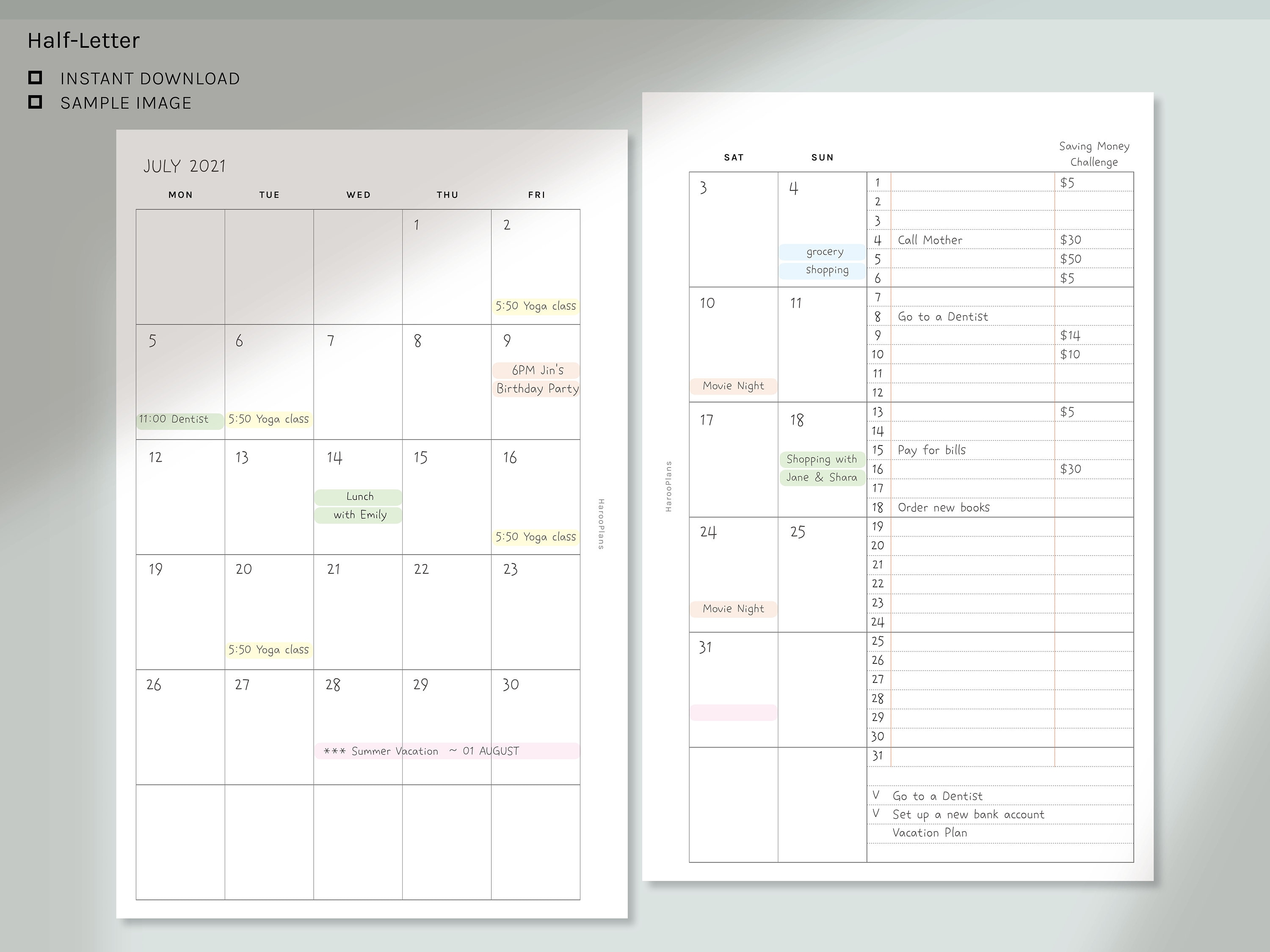 Undated Monthly Planner Half-letter Size Printable Planner - Etsy