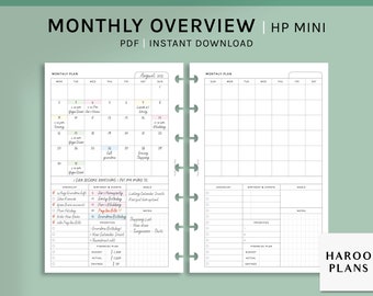 Descripción general mensual / HP Mini Printable Happy Planner Inserts / MO1P Month on one page Template / Blank Calendar Sheet PDF / Digital Download