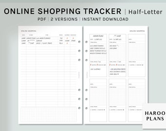 Online Shopping Tracker | Half-Letter Printable Planner Inserts | Order List Template | Tracking Purchase Worksheet PDF | Digital Download
