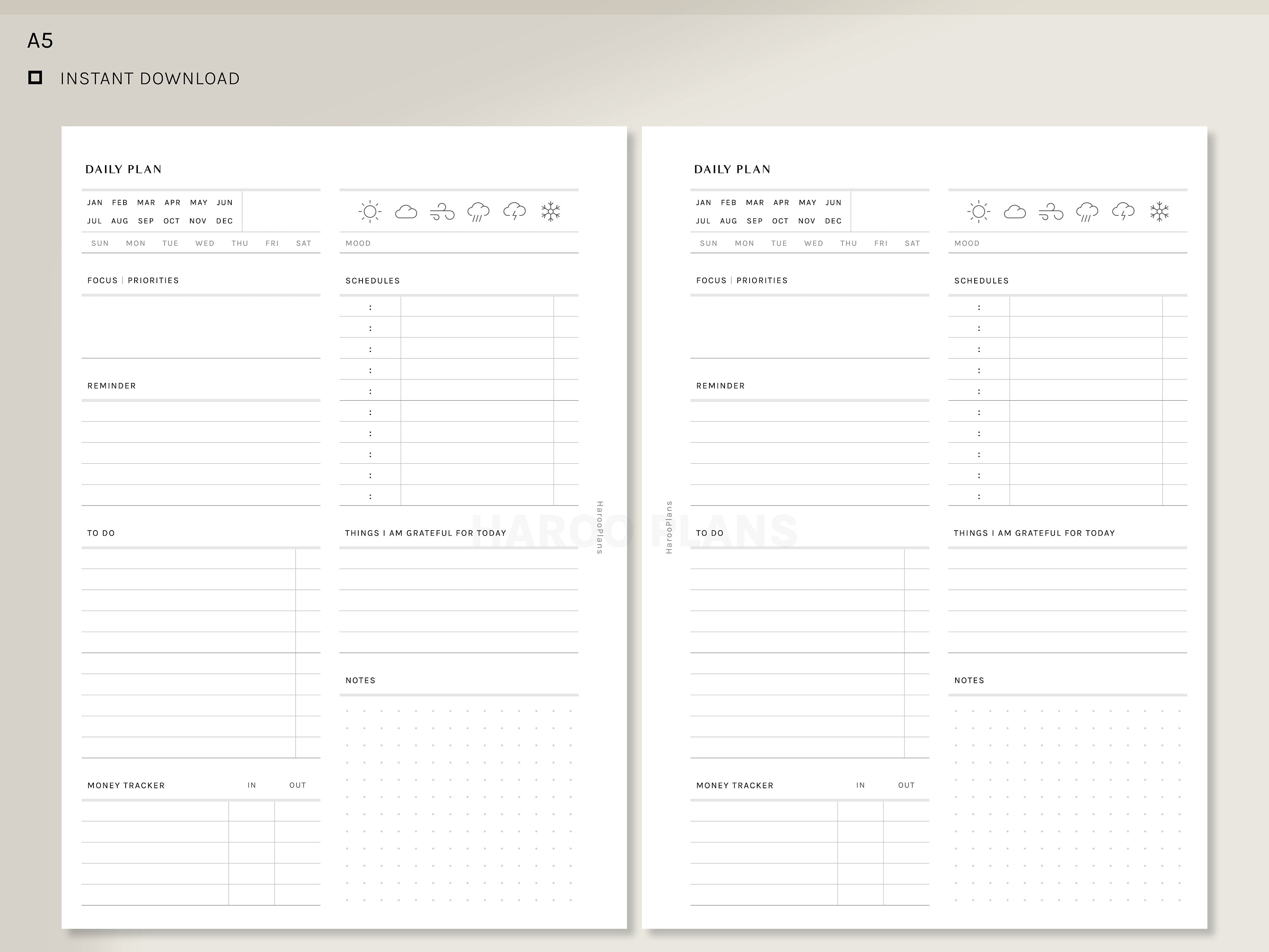 Daily Planner | A5 Printable Inserts | Simple Schedule Template | to Do ...