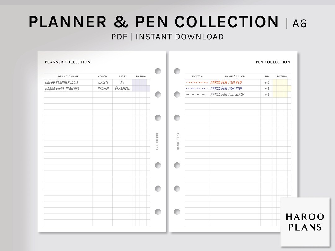 Planner & Pen Collection | A6 Size Printable Planner Inserts | Pen ...