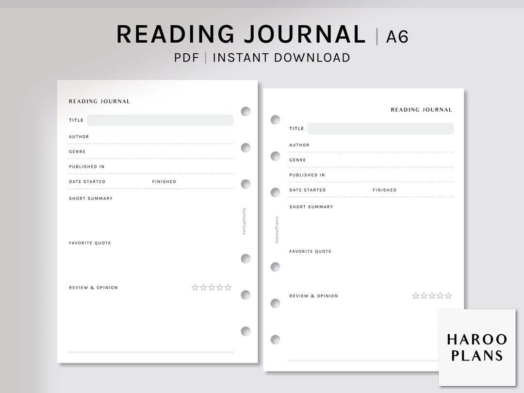 Reading Journal Printable | A6 | Book Notes Template PDF