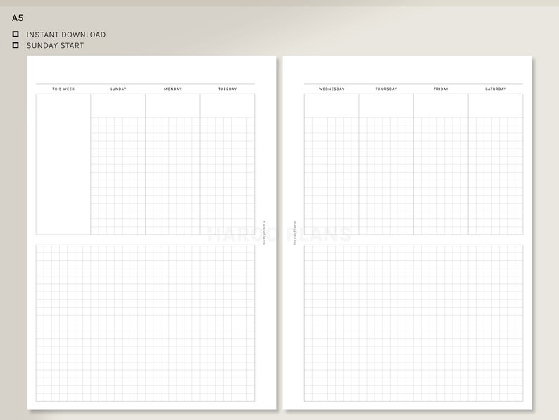 Weekly A5 Printable Planner Inserts Undated WO2P Agenda - Etsy