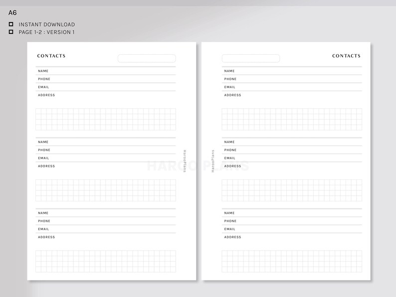 Contact List Sheet | A6 Printable Planner Inserts | Simple Phone Number ...