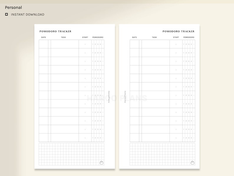 Pomodoro Tracker | Personal Size Printable Planner Inserts | Study Time ...
