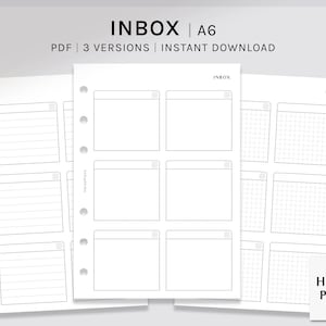 Inbox | A6 Printable Planner Inserts | Blank Box To Do List Template | Task Checklist | Brain Dump | Idea Log Worksheet | Digital Download