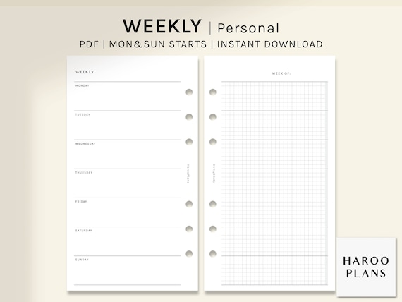 Undated Weekly Personal Size Printable Planner Inserts - Etsy
