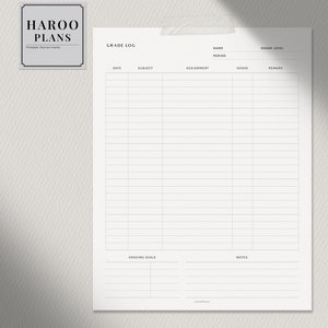 Grade Log Sheet | A4, US Letter Printable Planner Inserts | Homeschool ...