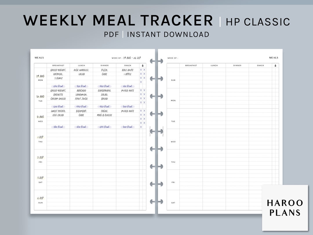 Weekly Meal Tracker | HP Classic Printable Happy Planner Inserts | Food ...