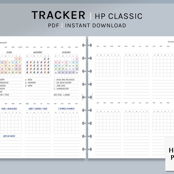 Monthly Tracker | HP Classic Printable Happy Planner Inserts | Task Chores Log | Goal Calendar Template | Habit Challenge | Digital Download