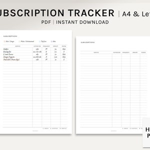 Abo Tracker | A4, US Letter Druckbare PlanerEinlagen | Vorlage für Die Dienstliste pdf | Spesenbuchbogen | Digitaler Download