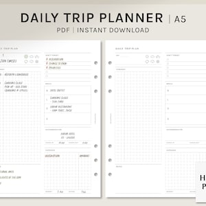 Plan de viaje diario / Plantillas de planificador imprimibles A5 / Plantilla de itinerario de vacaciones / Presupuesto de viaje / Hoja de cronograma diario en formato PDF / Descarga digital