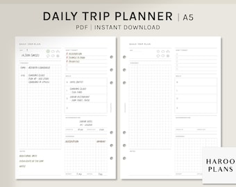 Daily Trip Plan | A5 Printable Planner Inserts | Vacation Itinerary Template | Travel Budget | Day Schedule Sheet PDF | Digital Download