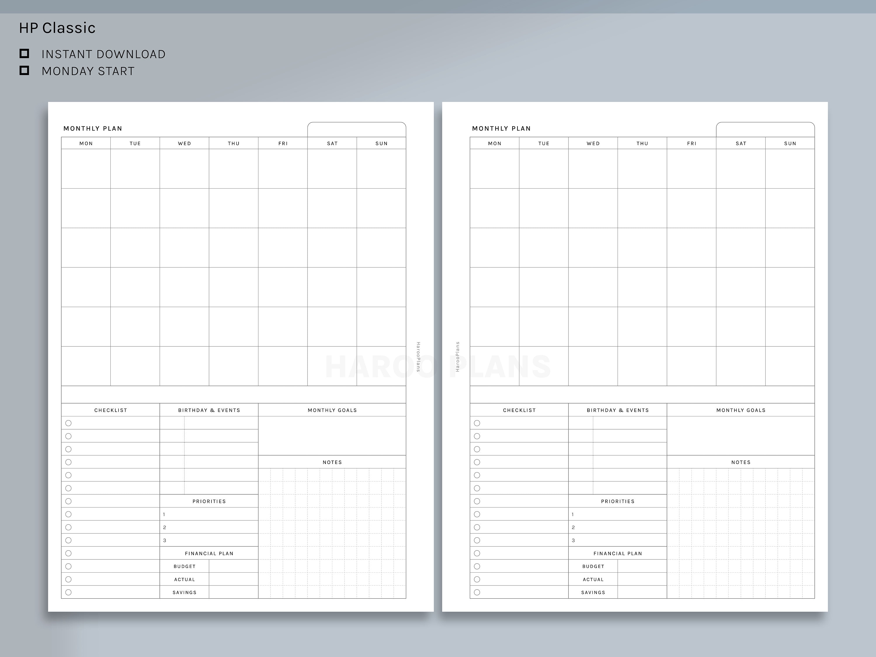 Monthly Overview HP Classic Printable Happy Planner Inserts - Etsy