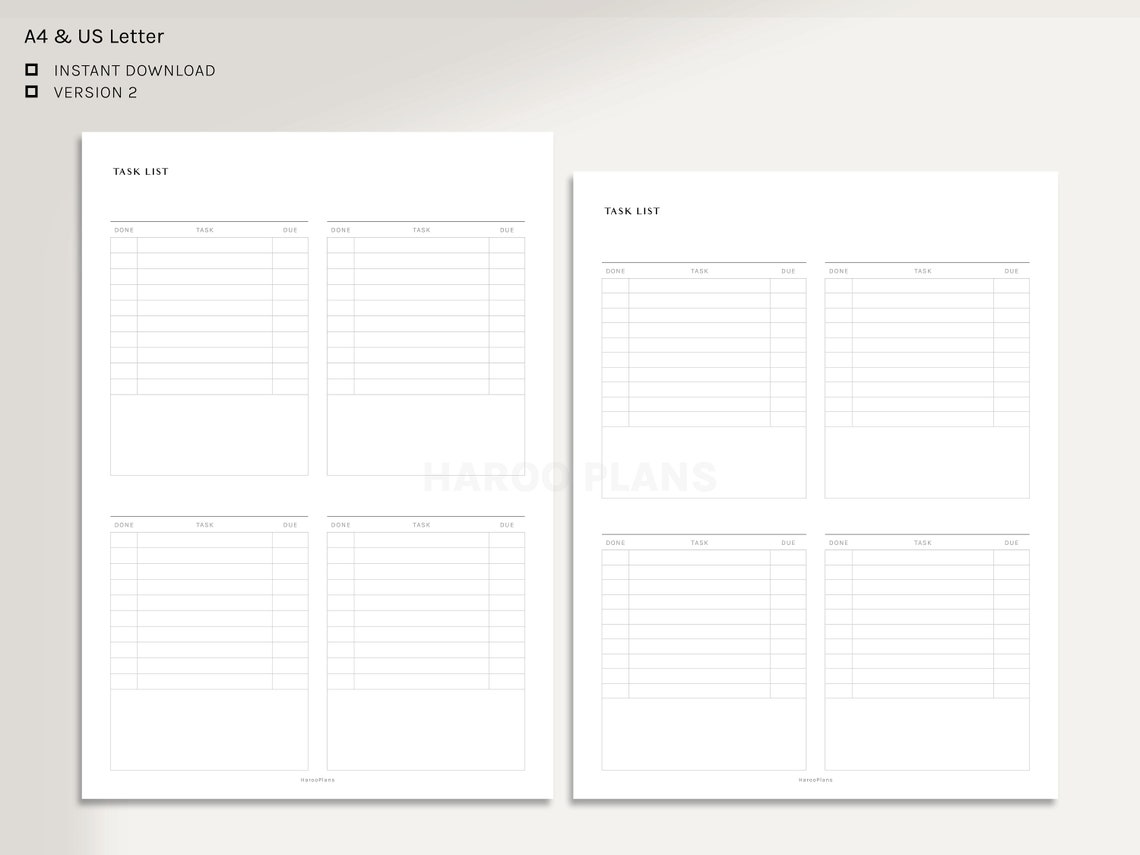 Task List A4 US Letter Printable Planner Inserts to Do | Etsy