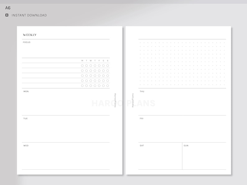 Simple Weekly | A6 Size Printable Planner Inserts | Undated WO2P ...