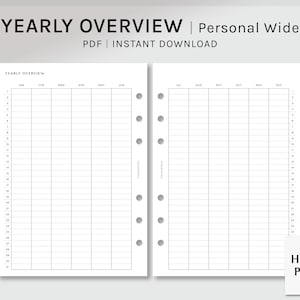 年間概要 | 個人用ワイド印刷可能プランナー挿入物 | YO2P 年間カレンダー テンプレート ワークシート | 年間トラッカー PDF | デジタル ダウンロード