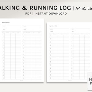 Wandelen & Hardlopen Log | A4, US Letter Printable Planner Inserts | Gezondheid Tracker Template | Workout Fitness Werkblad PDF | Digitale download